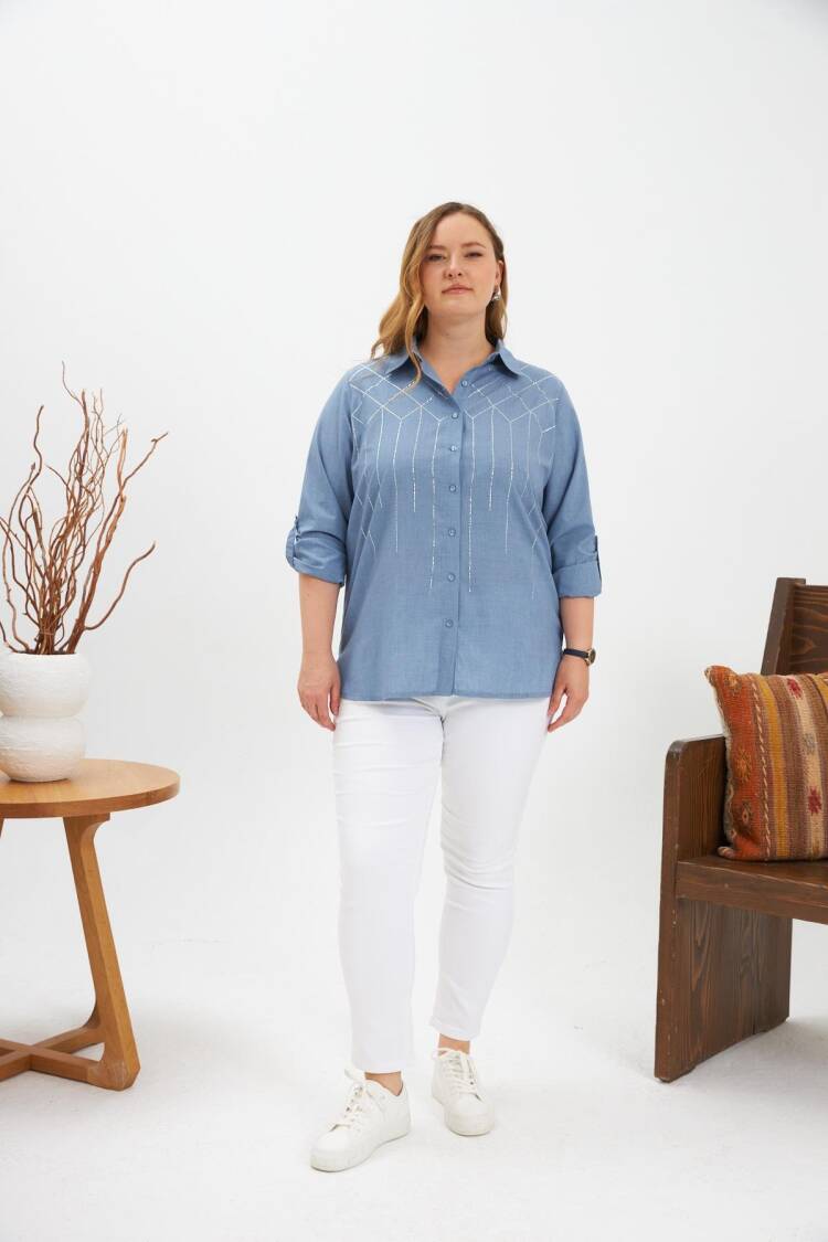 Blue Checkered Plus Size Shirt