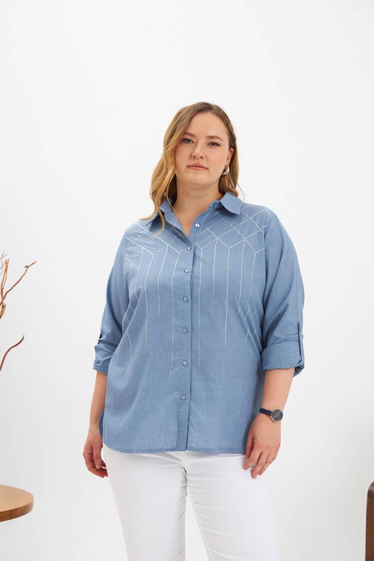 Blue Checkered Plus Size Shirt