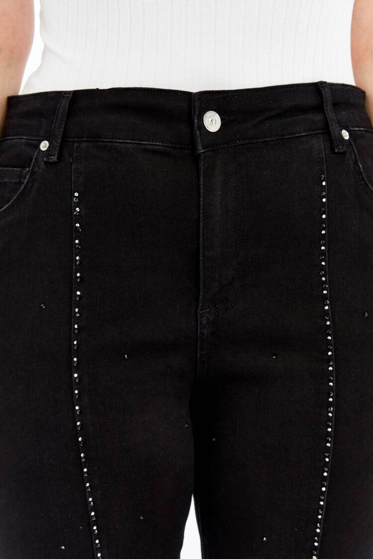 Sequined Mom Jeans With Flare Leg