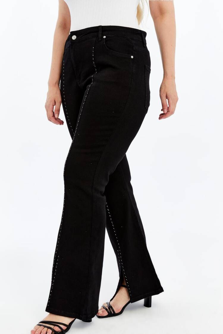 Sequined Mom Jeans With Flare Leg