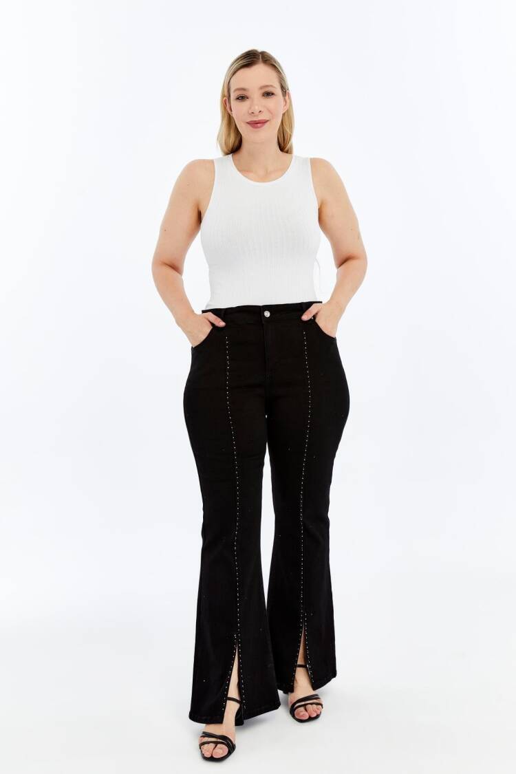 Sequined Mom Jeans With Flare Leg