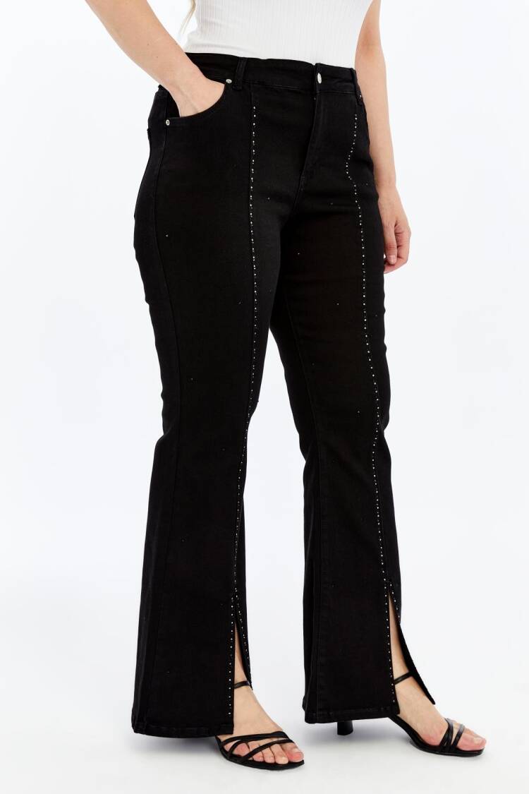 Sequined Mom Jeans With Flare Leg