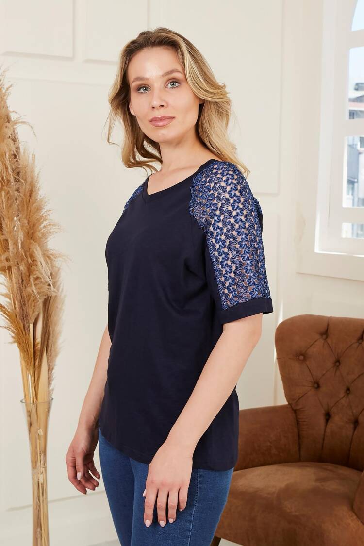 Navy Blue Casual Elegant Plus Size Tshirt