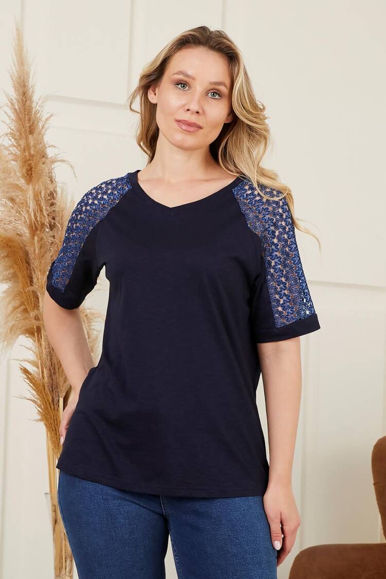 Navy Blue Casual Elegant Plus Size Tshirt