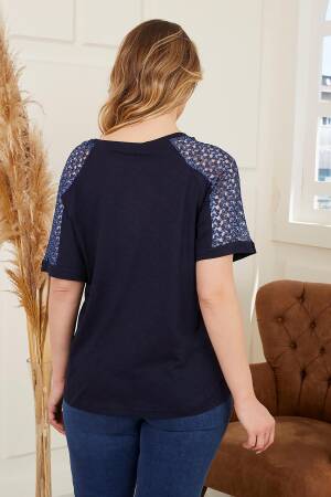 Navy Blue Casual Elegant Plus Size Tshirt