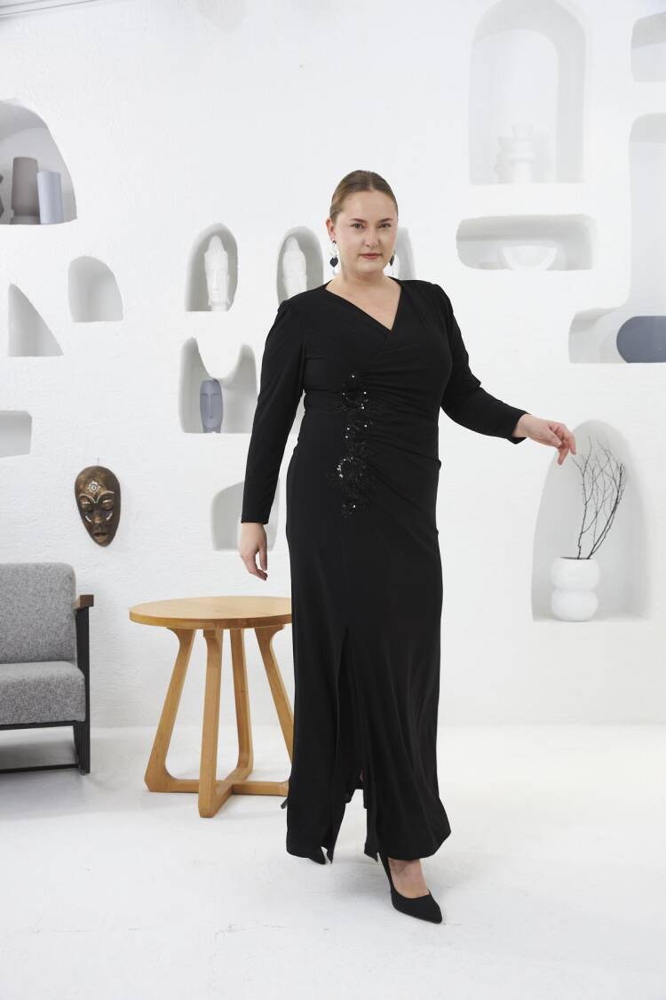 Elegant Black Plus Size Wrap Dress With Sequins