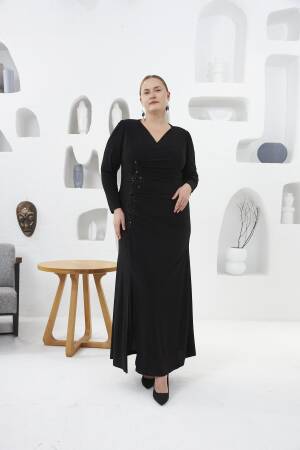 Elegant Black Plus Size Wrap Dress With Sequins