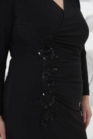 Elegant Black Plus Size Wrap Dress With Sequins