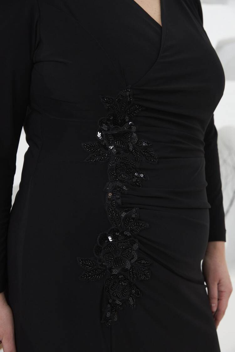 Elegant Black Plus Size Wrap Dress With Sequins