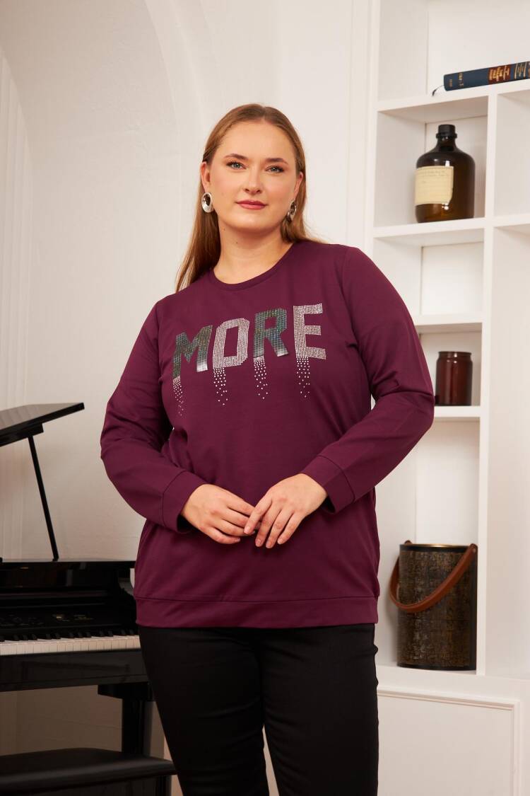 Claret Red Sweatshirt With Letter Print