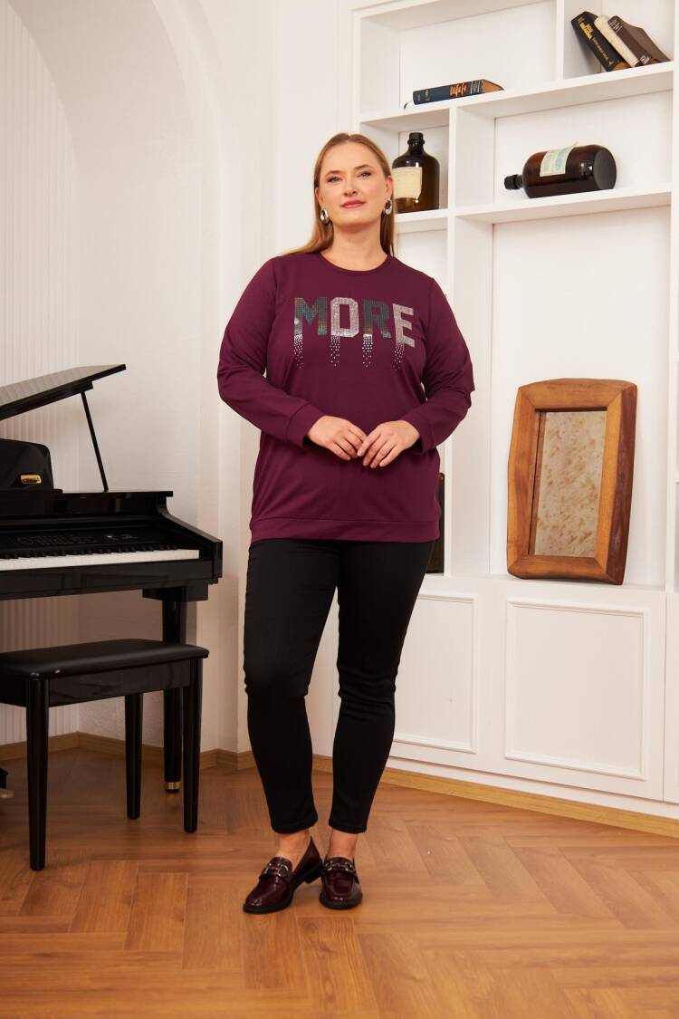 Claret Red Sweatshirt With Letter Print