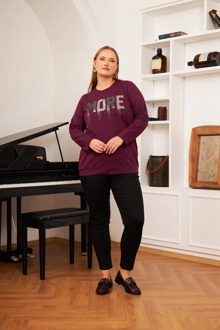 Claret Red Sweatshirt With Letter Print