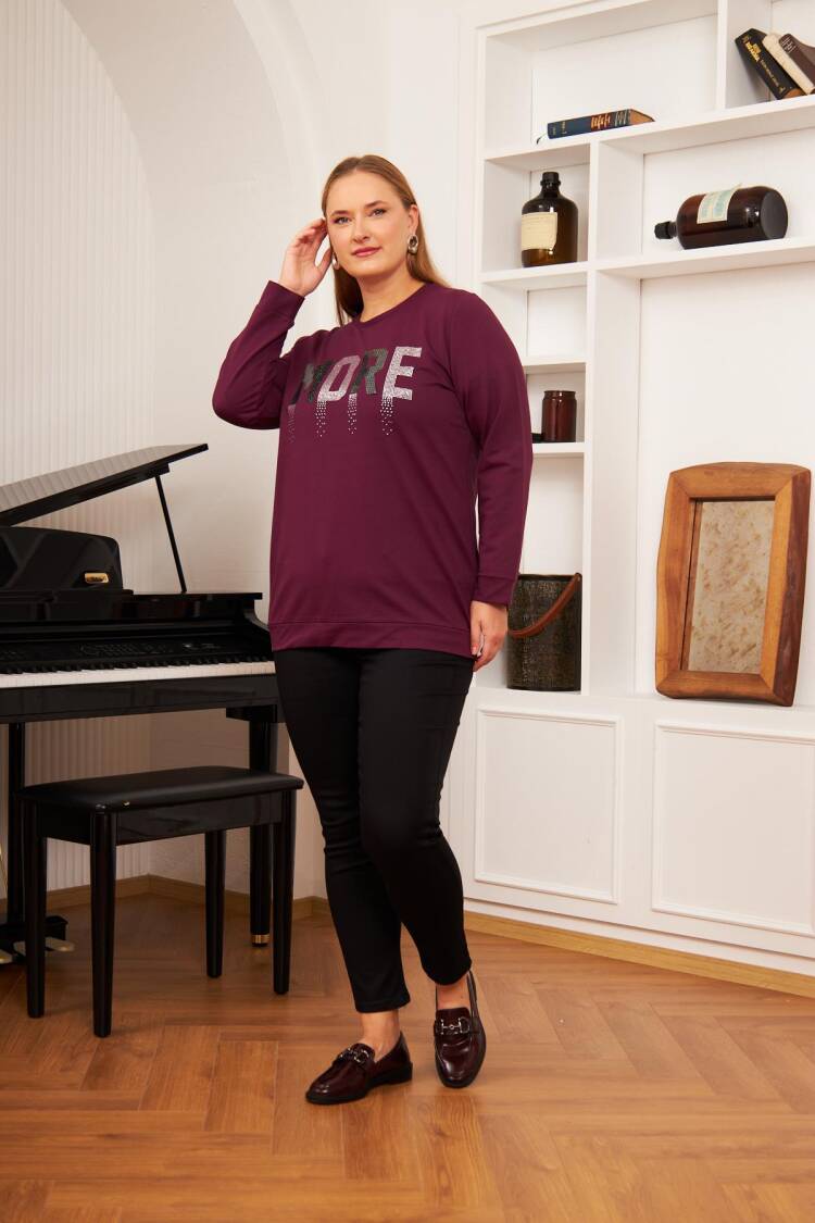 Claret Red Sweatshirt With Letter Print