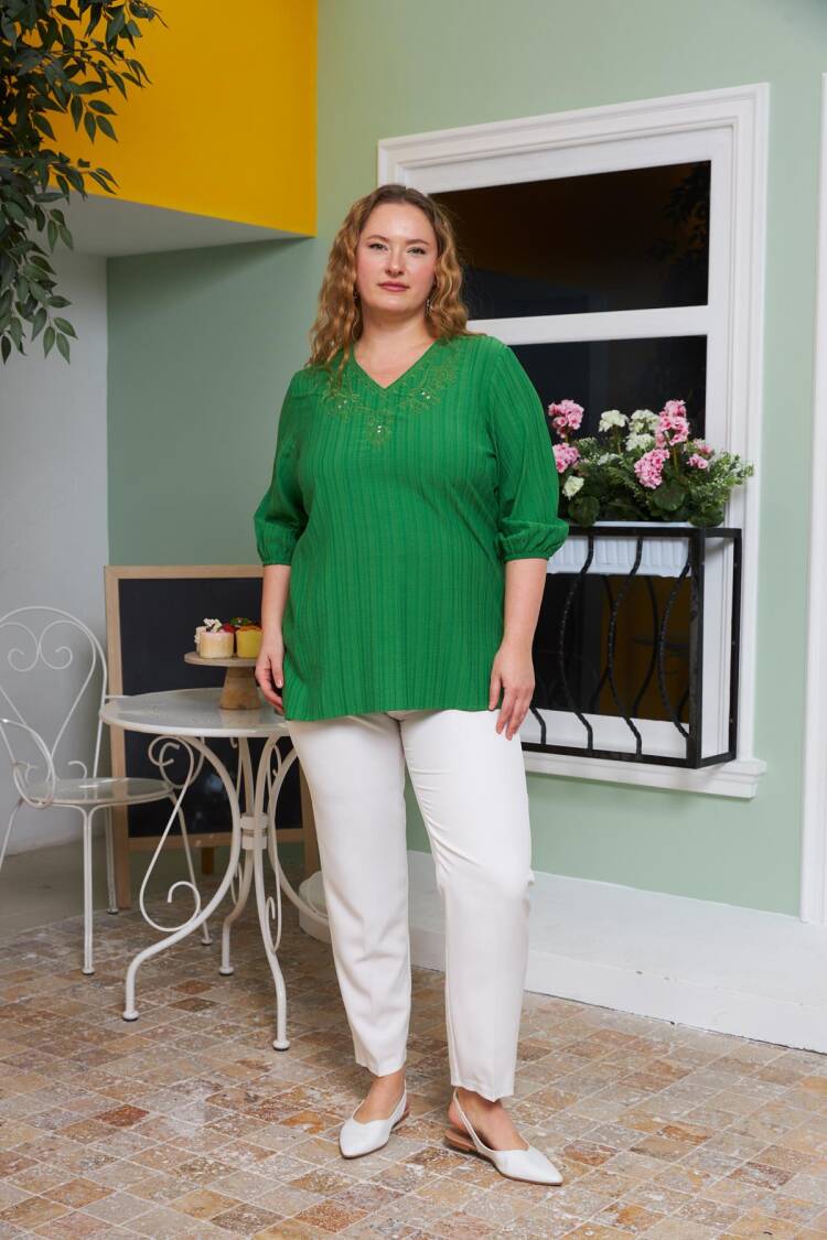 Ethnic Plus Size Blouse With V-Neck