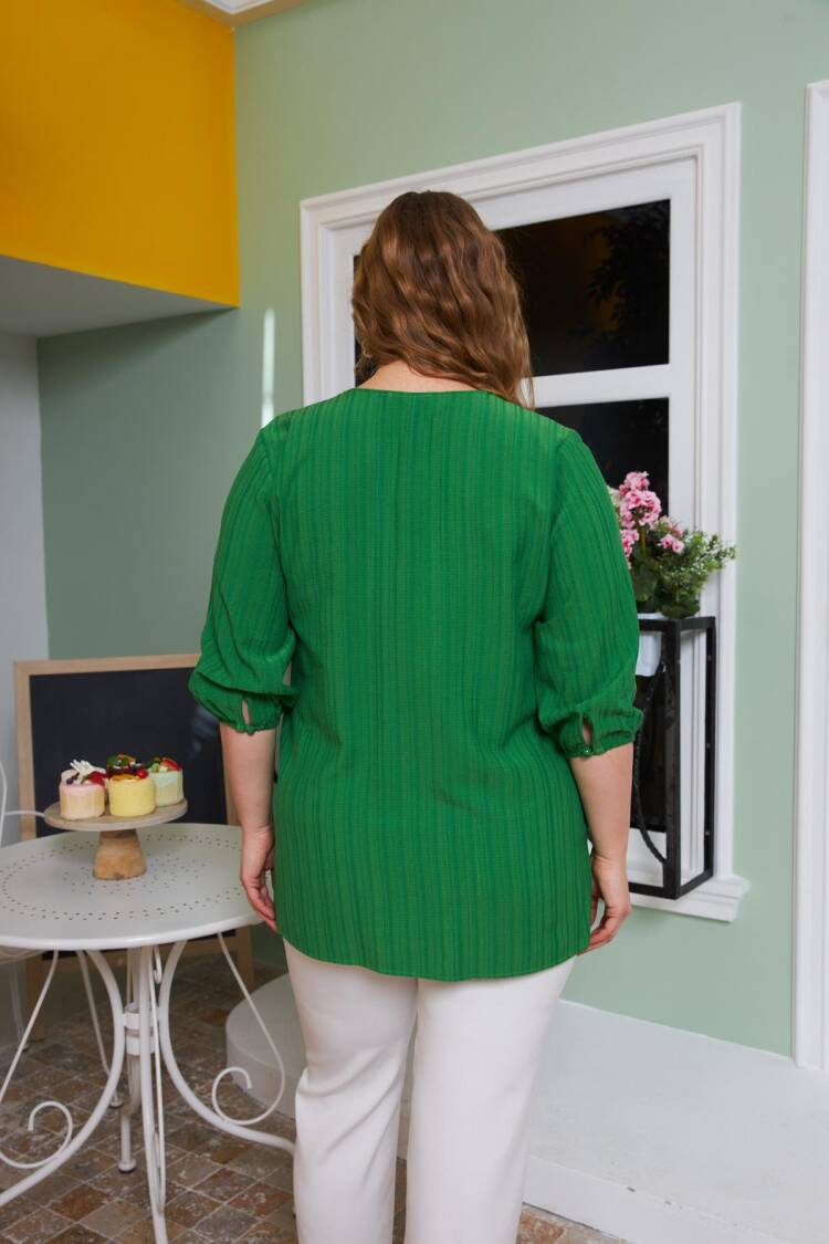 Ethnic Plus Size Blouse With V-Neck