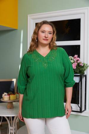 Ethnic Plus Size Blouse With V-Neck