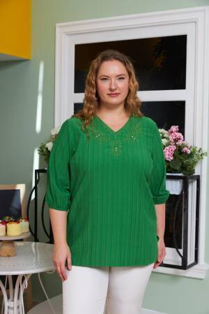 Ethnic Plus Size Blouse With V-Neck