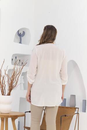 White Elegant Blouse With 3/4 Straight Sleeves