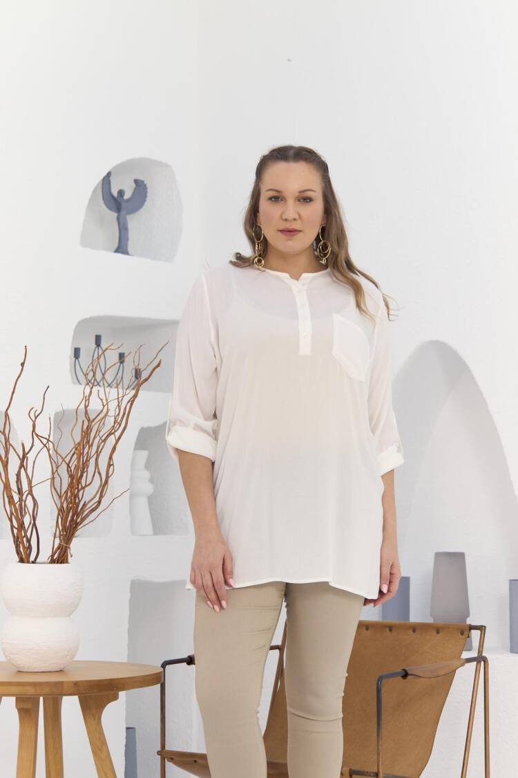 White Elegant Blouse With 3/4 Straight Sleeves