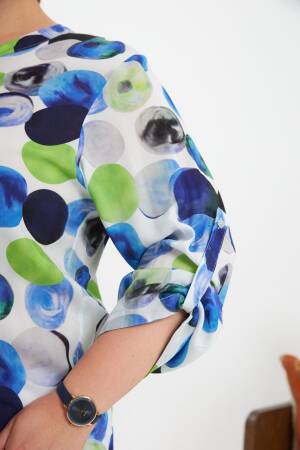 Blue Plus Size Polka Dot Blouse With 3/4 Sleeves