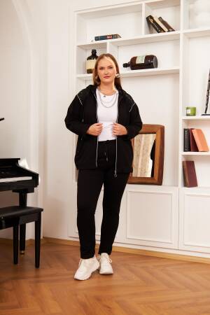 Black Tracksuit With Slim Fit And Hooded Neck