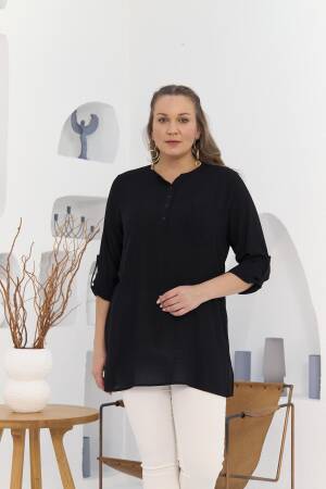 Plus Size Elegant Blouse With Grandad Neck