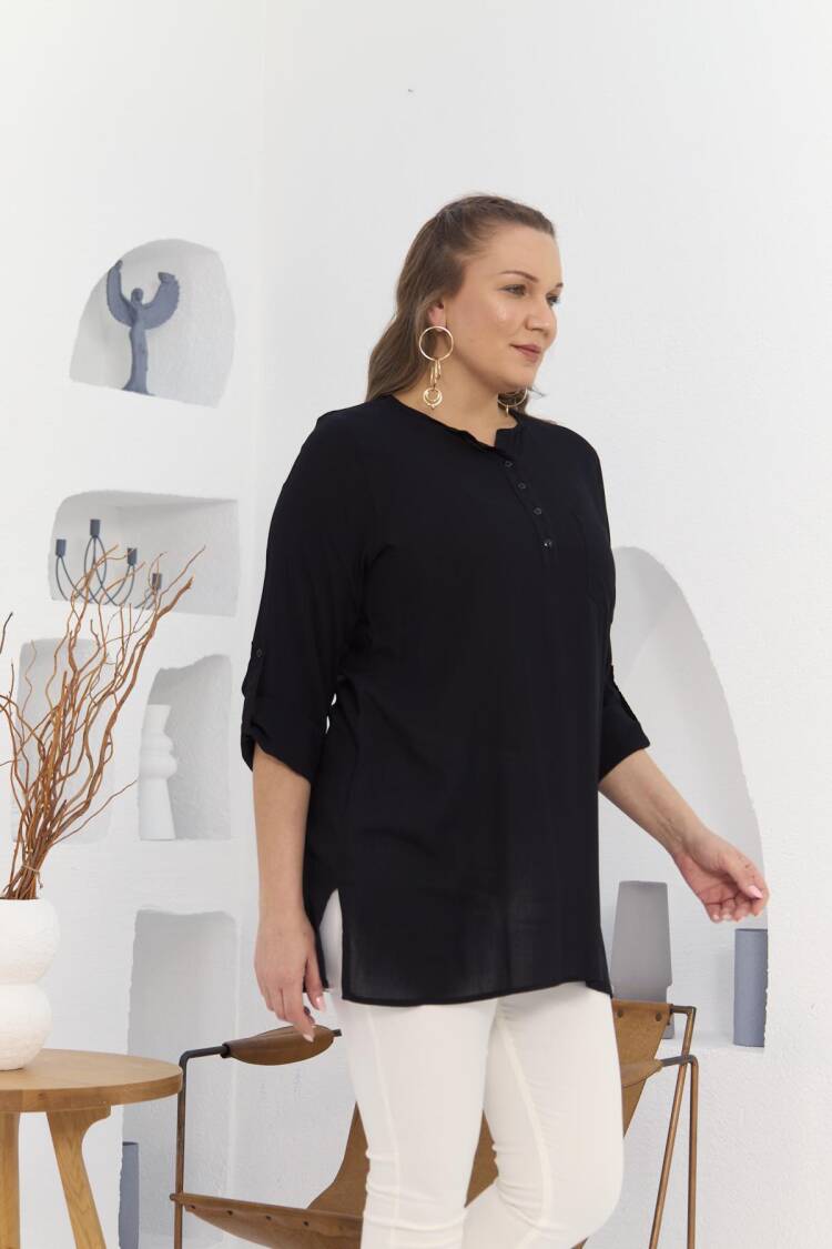 Plus Size Elegant Blouse With Grandad Neck