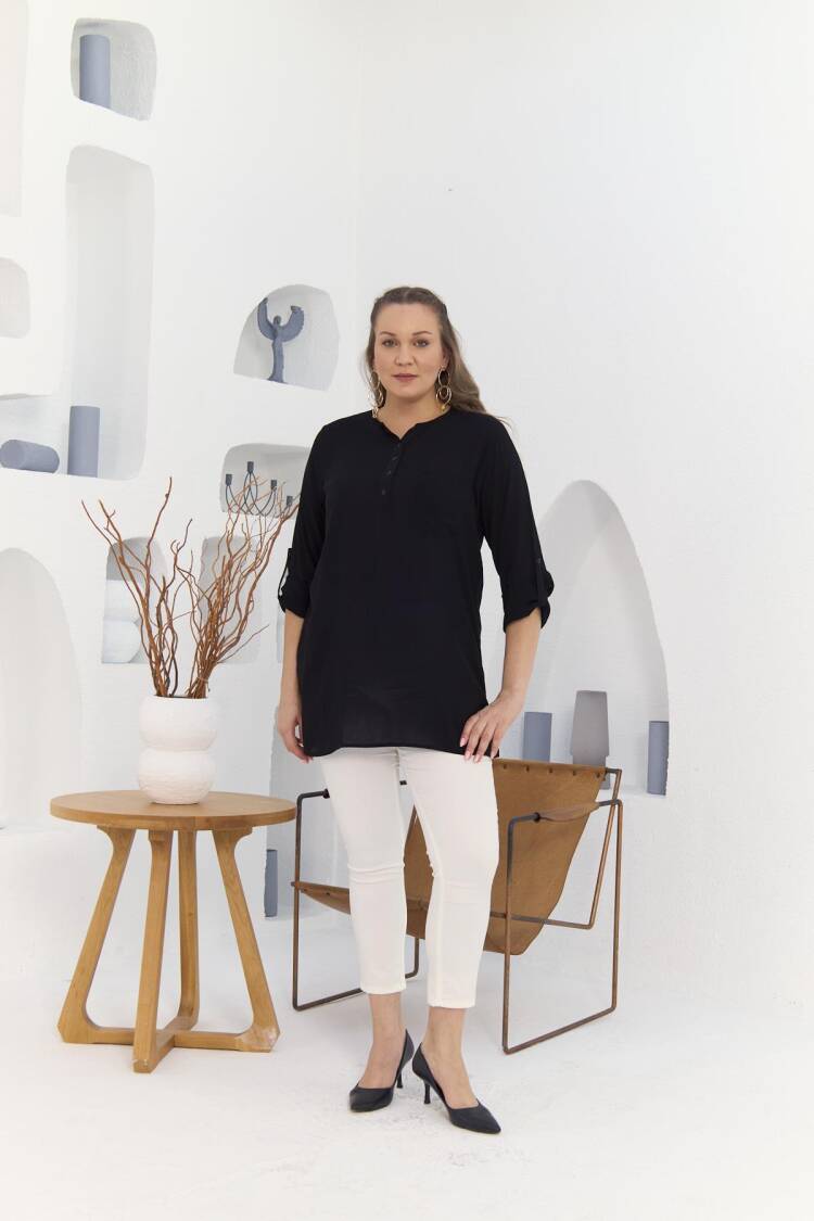 Plus Size Elegant Blouse With Grandad Neck