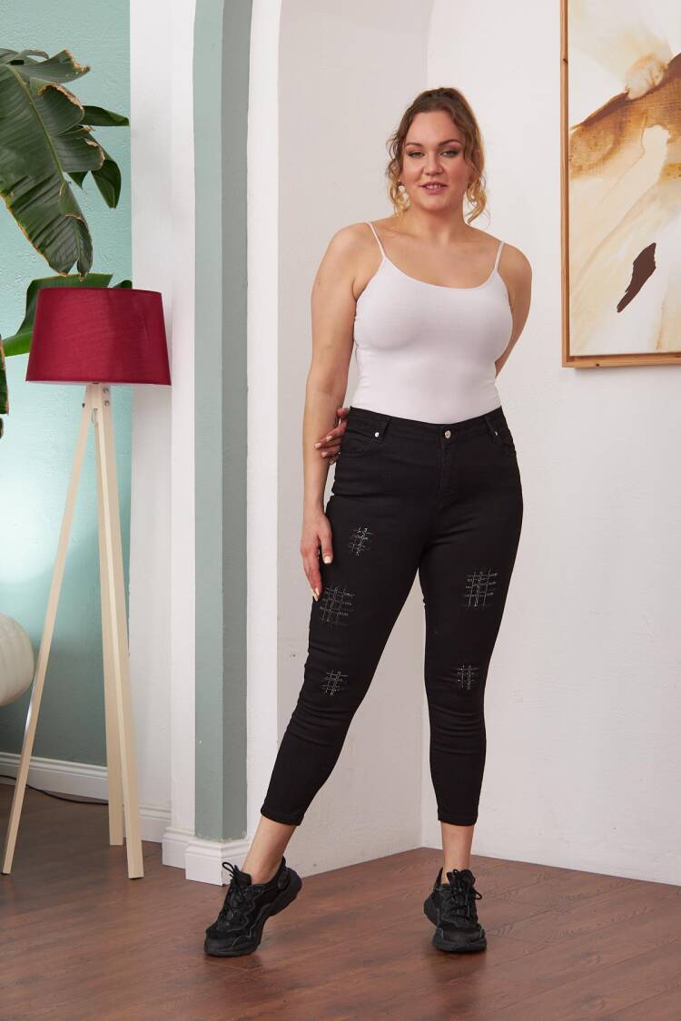 Checkered Skinny Leg Mom Jeans