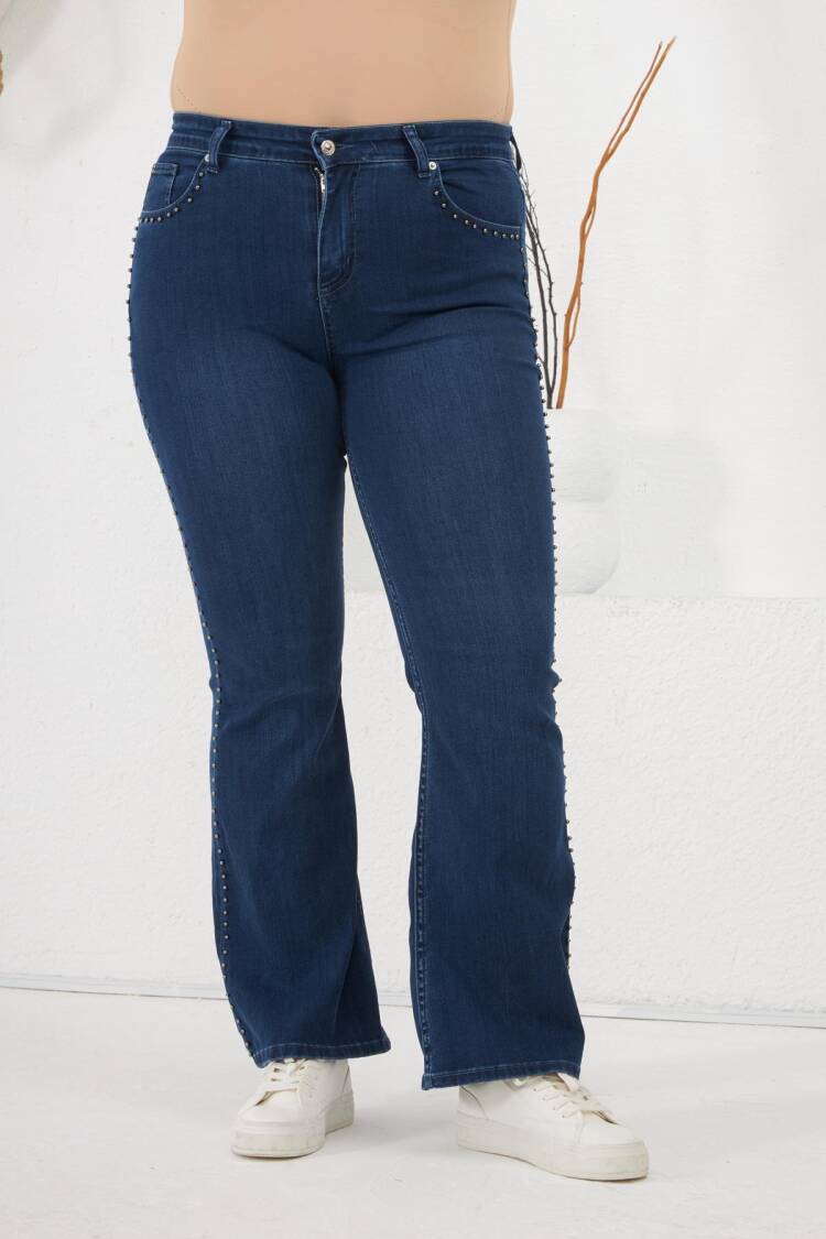 Blue Casual Plus Size Mom Jeans With Flare Leg
