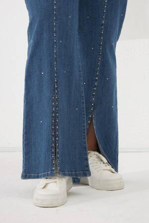 Mom Jeans With Flare Leg And Sequined Detail