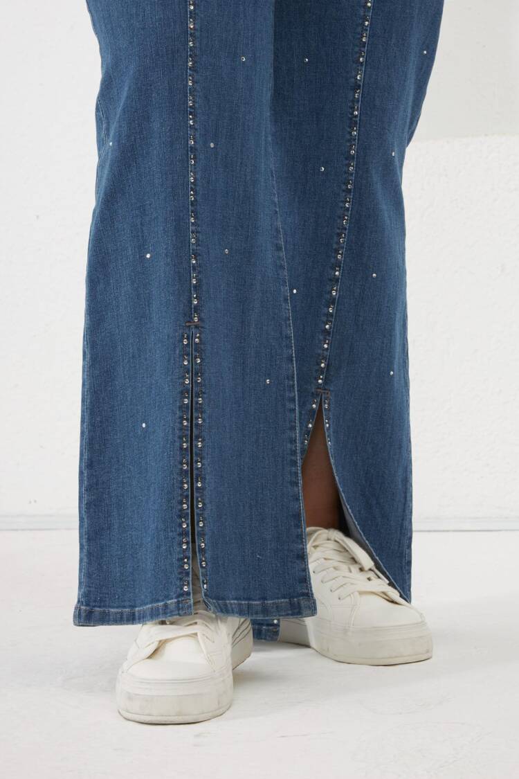 Mom Jeans With Flare Leg And Sequined Detail