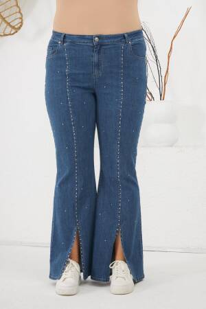 Mom Jeans With Flare Leg And Sequined Detail