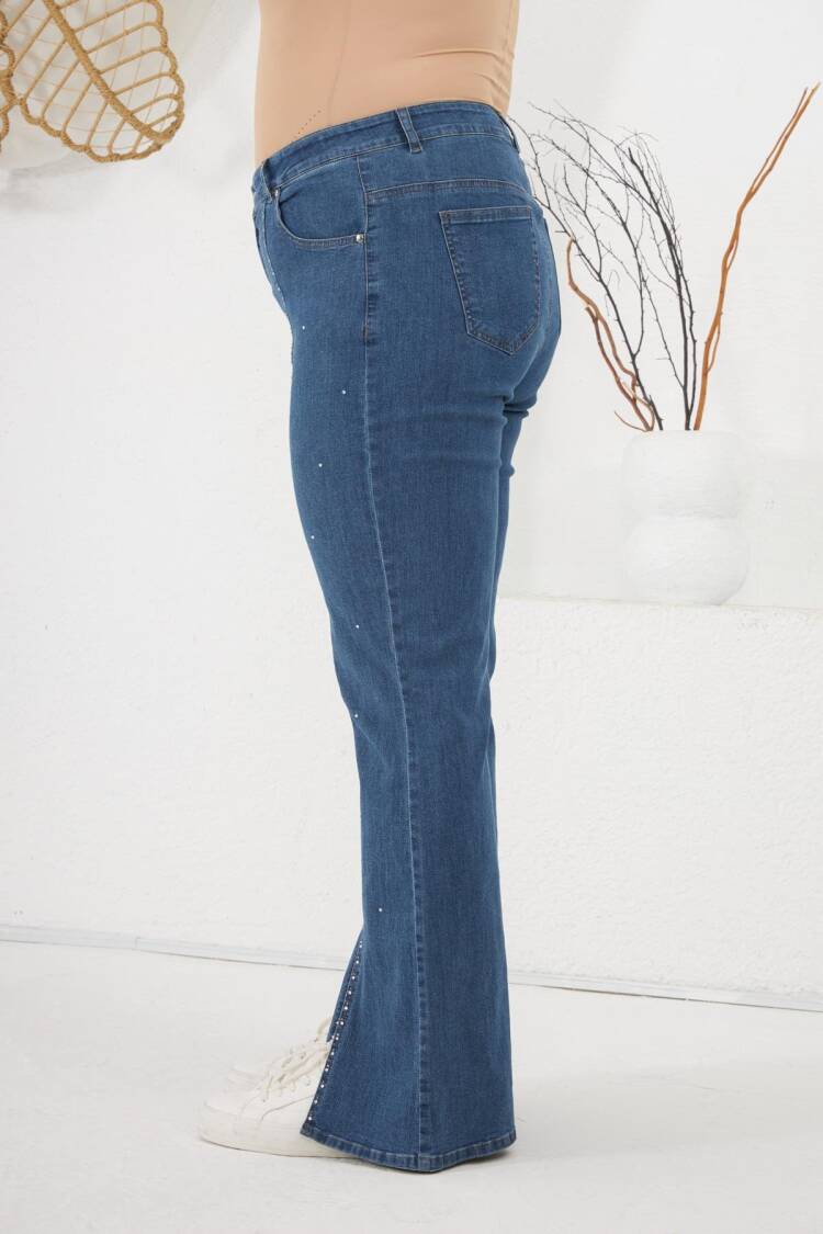 Mom Jeans With Flare Leg And Sequined Detail