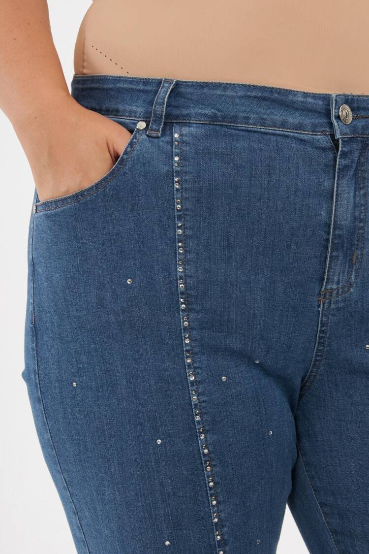 Mom Jeans With Flare Leg And Sequined Detail