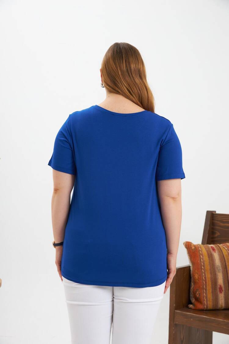Blue Casual Plus Size Tshirt With Letter Print