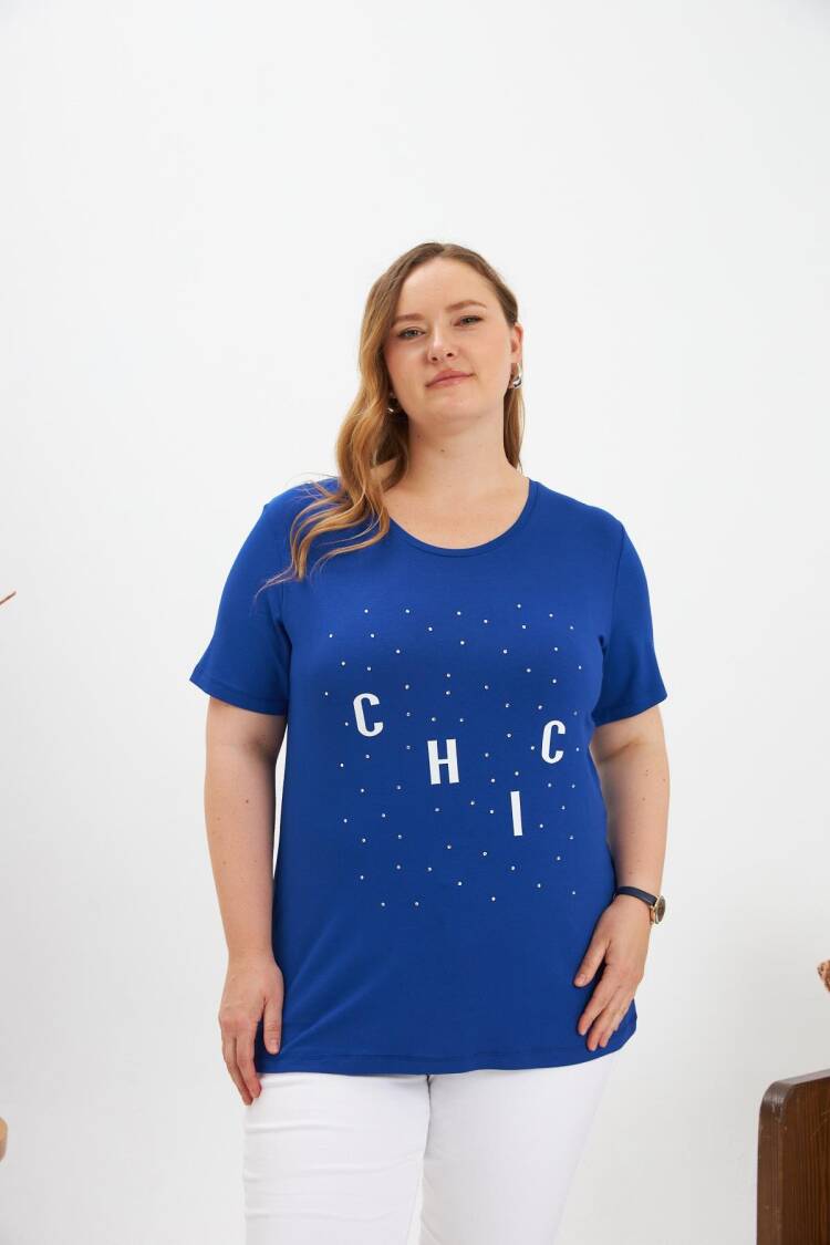 Blue Casual Plus Size Tshirt With Letter Print
