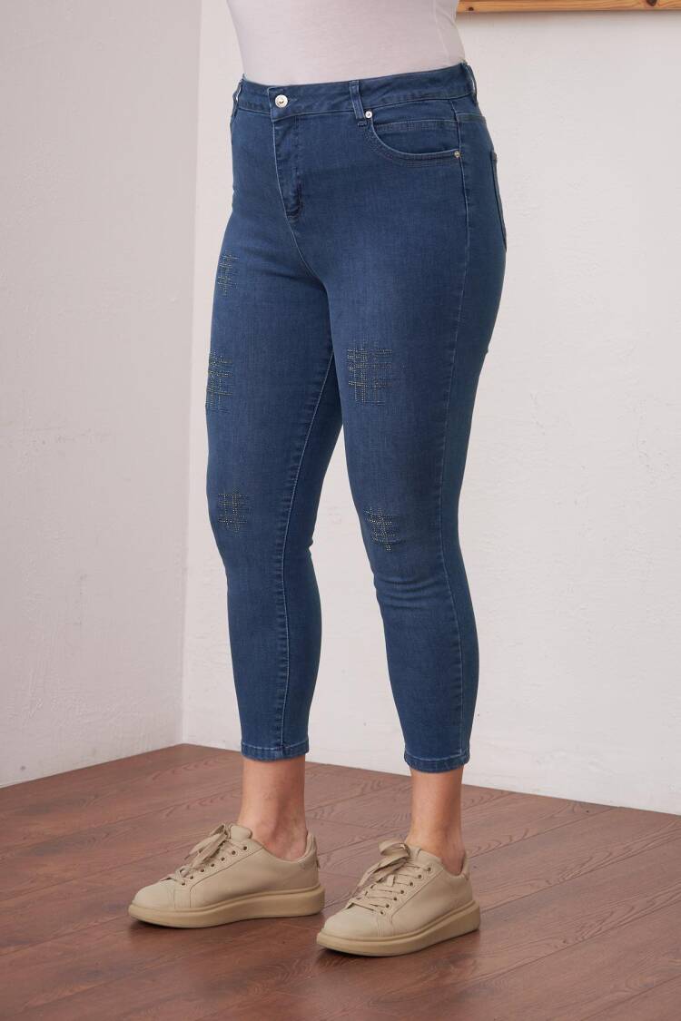 Blue Plus Size Casual Mom Jeans