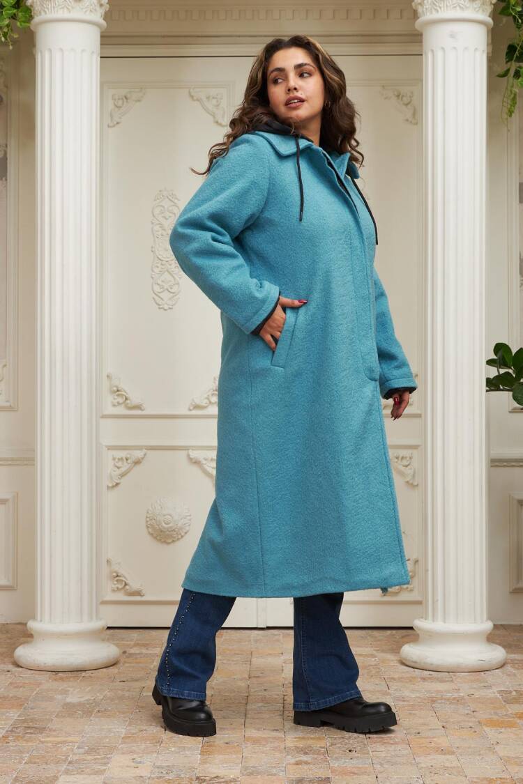Blue Elegant Long Single-Breasted Coat