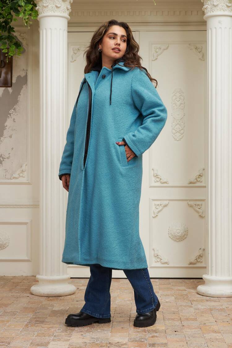Blue Elegant Long Single-Breasted Coat