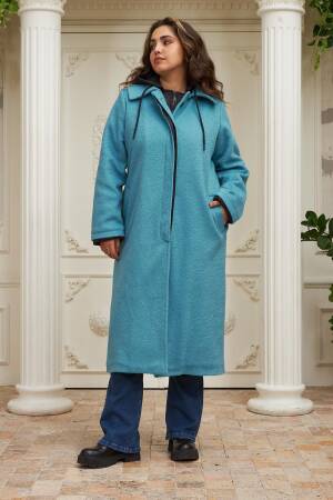 Blue Elegant Long Single-Breasted Coat
