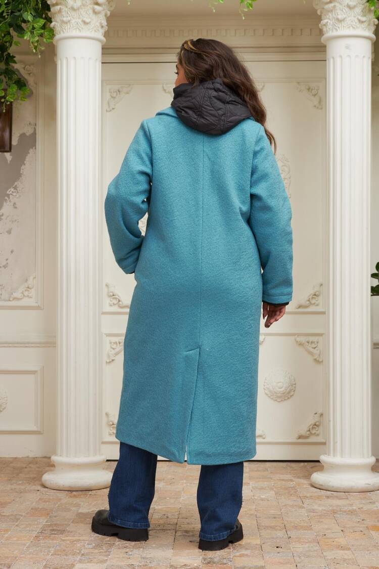 Blue Elegant Long Single-Breasted Coat