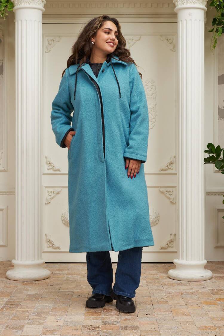 Blue Elegant Long Single-Breasted Coat