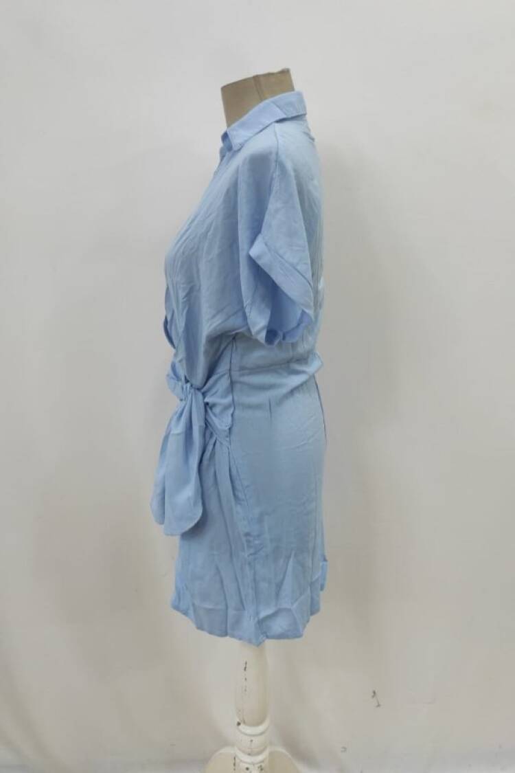 Wrap Dress With Notched Neck And Short Sleeves