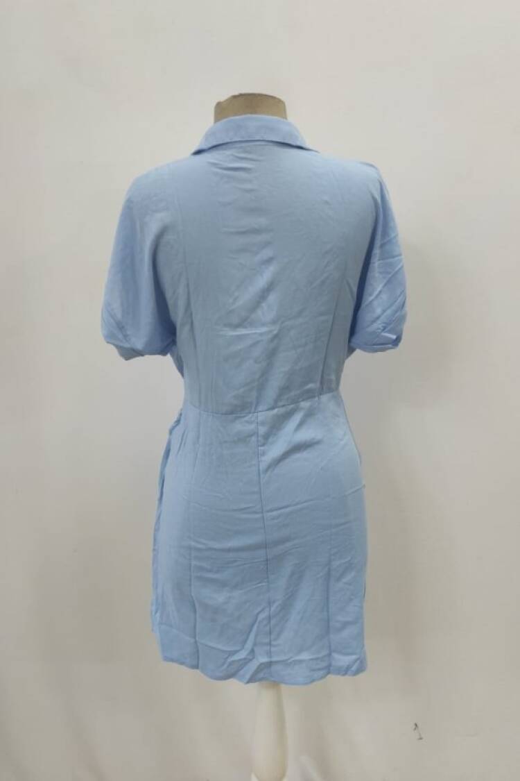 Wrap Dress With Notched Neck And Short Sleeves