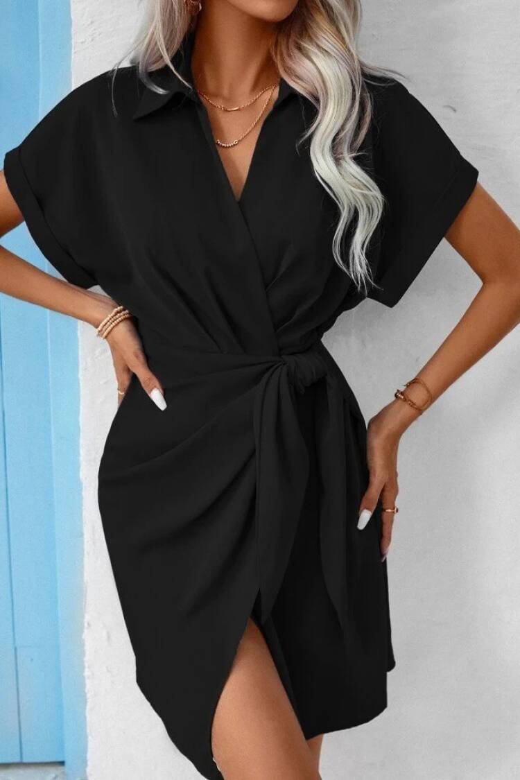 Wrap Mini Dress With Notched Neck