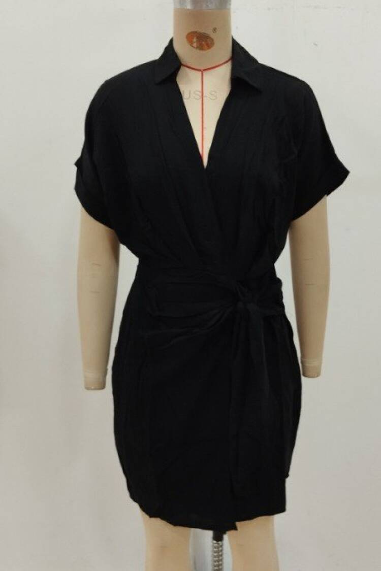 Wrap Mini Dress With Notched Neck
