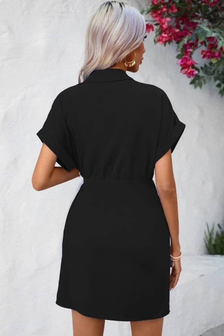 Wrap Mini Dress With Notched Neck