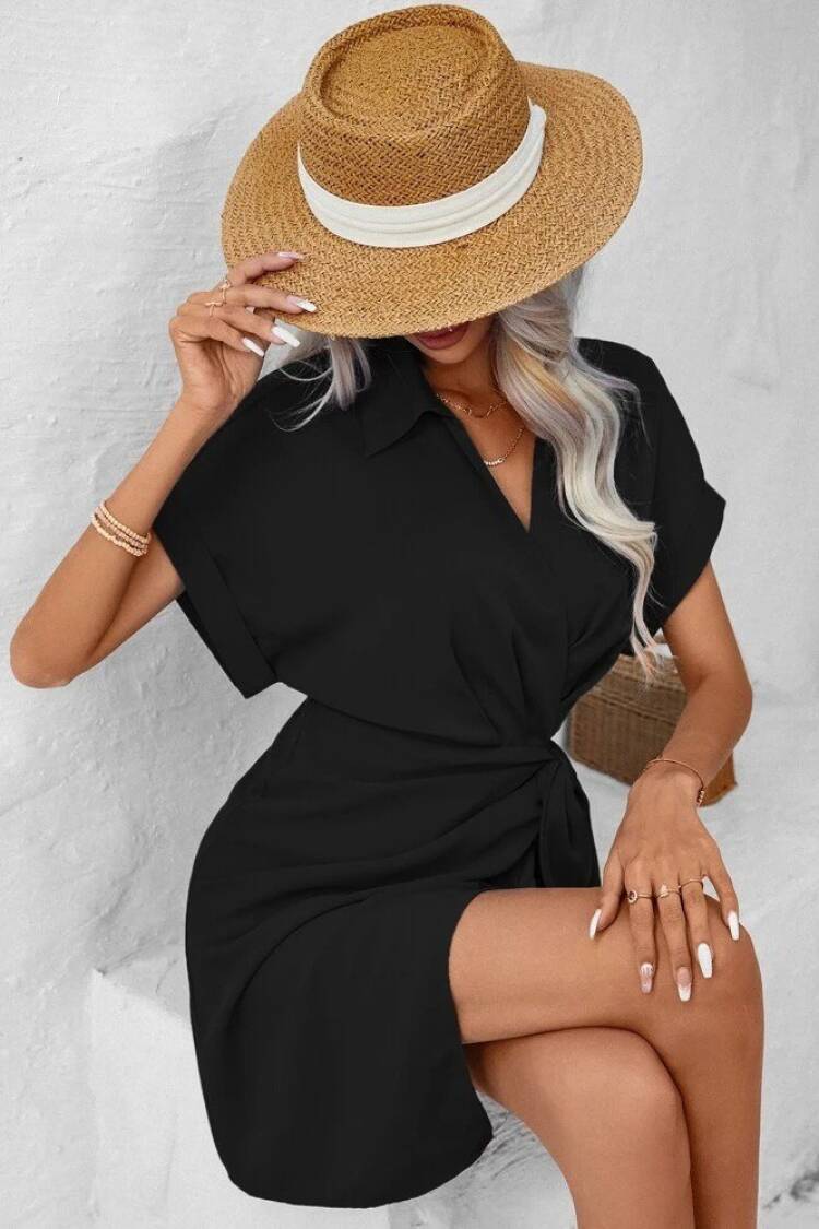 Wrap Mini Dress With Notched Neck