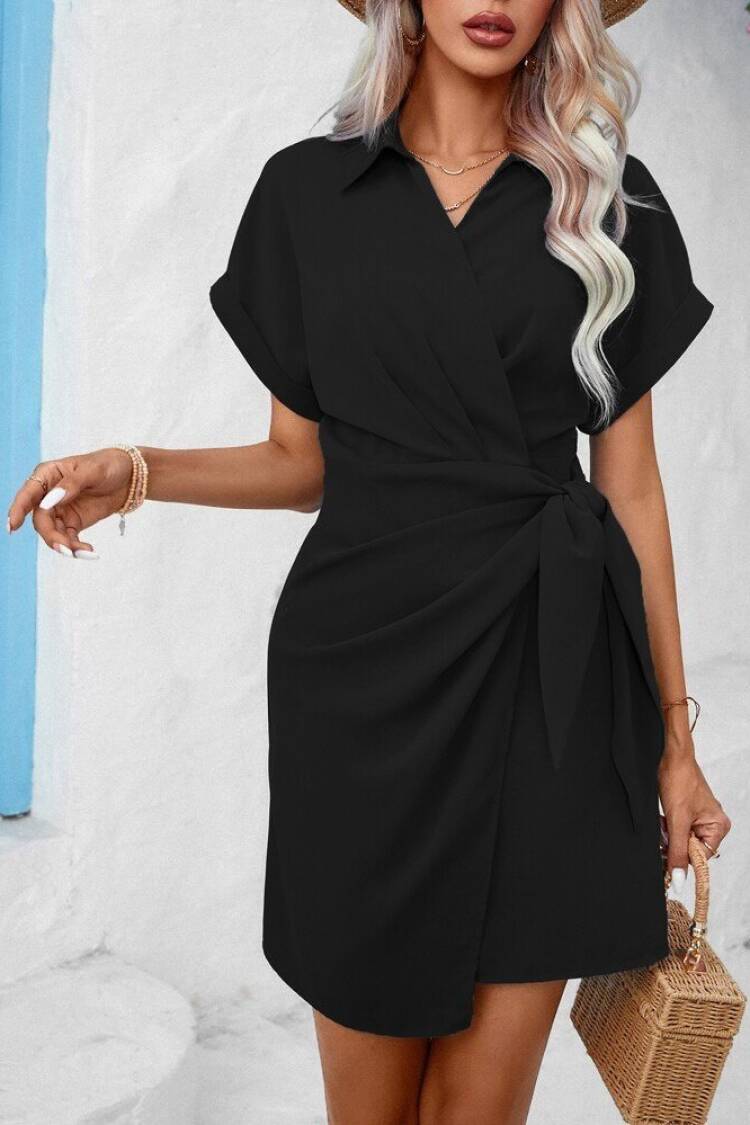 Wrap Mini Dress With Notched Neck